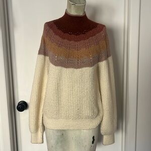 Maurices Womens sz S Sweater Ivory Stripe Crochet Mock Neck Long Sleeve Pullover